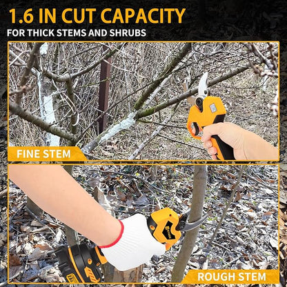 Electric Pruning Shears, 1.6" Upgraded Power Pruners Cordless with 2x2.0Ah Battery, LCD Screen Brushless Professional Gardening Tree Branch Cutter Scissors with 3 Pairs SK5 Blade & Whetstone