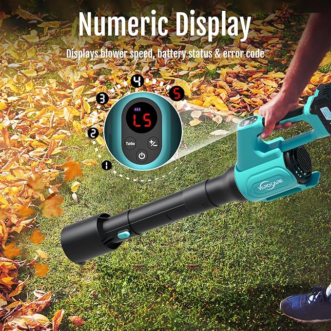 Electric Cordless Leaf Blower with Battery and Charger, 5-Speed + Turbo Mode, 4.0Ah Lightweight Battery Powered Powerful Blower for Blowing Leaves, Patio Cleaning, Blowers for Lawn Care