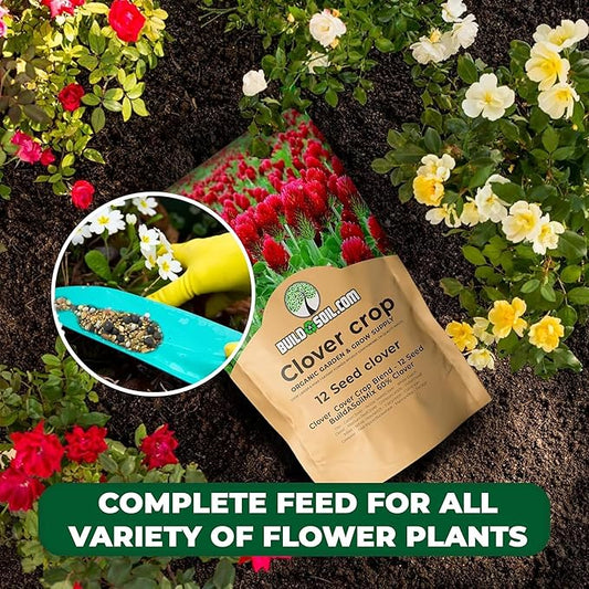 BuildASoil No-Till Clover Seed Cover Crop Blend 12 Species Cover Crop Seed Mix Premium Clover Seeds for Lawn - Plants Friendly Cover Crop for Garden - 60% Clover (10 LB Bag)