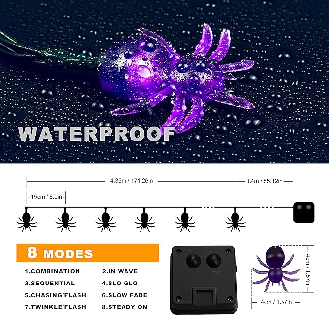 Oopswow Halloween Decor Spider String Lights, Solar String Light,2PACK 20ft 30 LED Outdoor Decorative Lights for Patio, Garden, Gate, Yard, Halloween Christmas Decoration (2Pack,Spider)