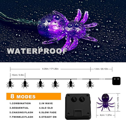 Oopswow Halloween Decor Spider String Lights, Solar String Light,2PACK 20ft 30 LED Outdoor Decorative Lights for Patio, Garden, Gate, Yard, Halloween Christmas Decoration (2Pack,Spider)