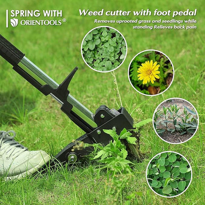 ORIENTOOLS Weed Puller, Stand Up Weed Puller, 32 to 41 inch Long Handle, Upgrade Detachable Telescopic Handle Garden Weeding Tool with 4 Claws for Labor Saving Dandelions Remover Tool