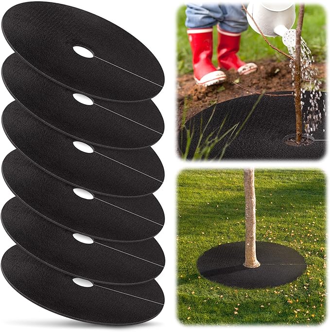 32.5 Inch Non-Woven Tree Mulch Ring,Reusable Tree Weed Barrier Mat,Degradable Tree Mulch Used to inhibit Weed Growth and Landscape Weed Control Plant Root Protection (6Pack)