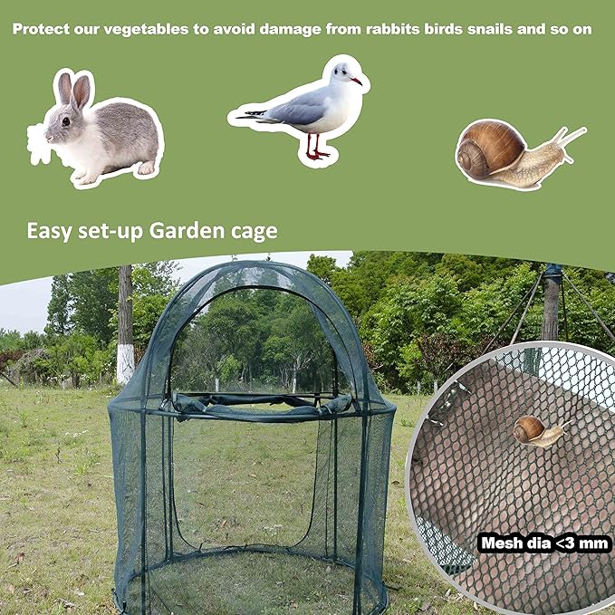Round 4'x4' Large Plant Mesh Cover 4.9FT Tall Crop Netting Cage Pest Guard Cover for Vegetables Fruits Durable Plant Gardening Net
