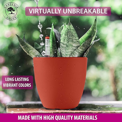 GARDENIX DECOR Self Watering Pots for Indoor Plants 3 Pack - Flower Pot with Water Level Indicator for Plants, Grow Tracking Tool - Self Watering Planter Plant Pot - Coco Coir - Terracota