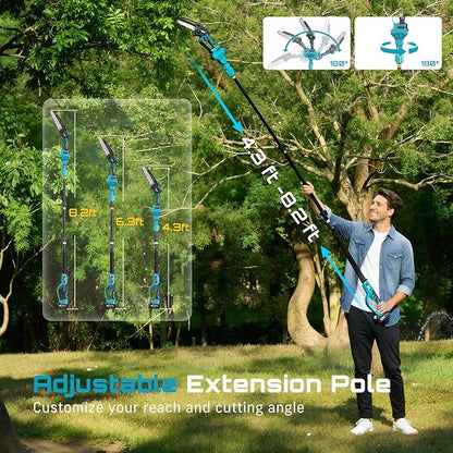 SEESII Cordless Pole Chainsaw, Hedge Trimmer, Pruning Shears, 4000mAh Battery Powered Extendable Garden Tool Kit for Outdoor Use, Electric Long Reach Saw, Hedge and Grass Trimmer, Pruner for Yard Care