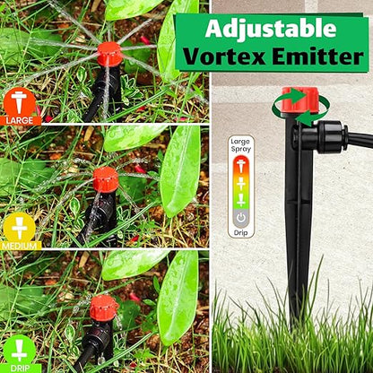 MIXC 30pcs Quick-Connect Drip Irrigation Emitters for 1/4" Drip Irrigation Tubing - Adjustable Push-to-Connect 360° Drip Emitters Stream on 6" Sturdy Stake for Irrigation System