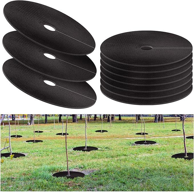 20.47 Inch Non-Woven Tree Mulch Ring,Reusable Tree Weed Barrier Mat,Degradable Tree Mulch Used to inhibit Weed Growth and Landscape Weed Control Plant Root Protection (10 Pack)