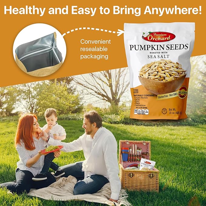 ROASTED PUMPKIN SEEDS to Eat in Shell by Premium Orchards MIXED NUTS - Salted with Sea Salt - Non-GMO Vegan Fresh Healthy Snacks/ - Great source of Plant Protein, Zinc, Magnesium & Iron - 1 Bag