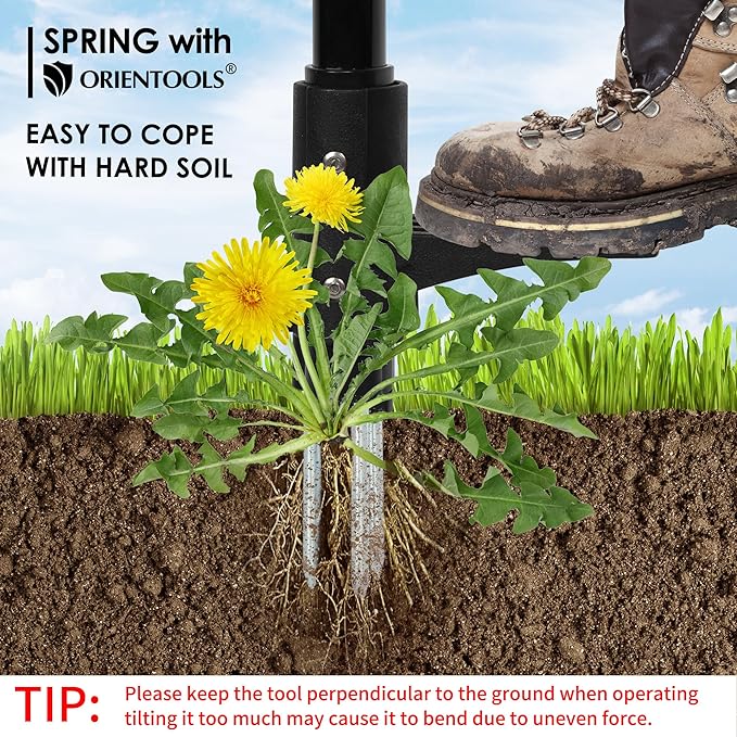 ORIENTOOLS Weed Puller Stand Up Weeder Hand Tool with 3 Claws for Dandelion, Steel Twist Hand Weed Root Pulling Tool Grabber and Picker, 38" Long Handle Lawn Easy Root Remover Garden Tool with D-Grip