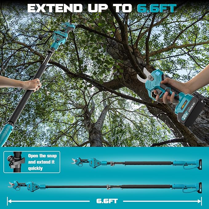 TOCiTAA Electric Pruning Shears Compatible with Makita Battery, Pruners for Gardening 1.5-2 Inch Cutting Diameter with 2 Pack 2.0Ah Batteries, Cordless 13ft. Pole Pruner with Pruning Blade