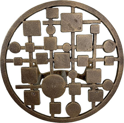 Mid-Century Modern Cast Iron Circles & Squares Hose Holder – Bronze Finish, Wall-Mounted, Weather Resistant, Durable Outdoor Storage, 11.75 Inch Diameter