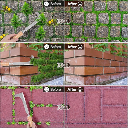 Effective Sidewalk Crack Weeder Tool -Manual Crack Weeder Weed Remover Tool for Garden Yard - L-Type Stainless Steel Weed Crevice Tool