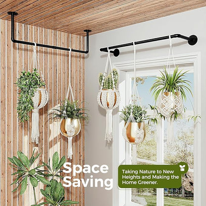 Bamworld 36.2" Hanging Planters 2PCS for Indoor Plants Hanging Plant Holder Plant Hanger Indoor Ceiling Window Plant Shelves Wall Mount Black Metal Rod(Pot&Plant Not Included)