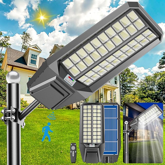 10000W Solar Street Light - 600000 Lumens, Dusk-to-Dawn, Waterproof, Ideal for Commercial & Outdoor Parking Lots - Energy-Efficient Solar-Powered, 3-Year Warranty