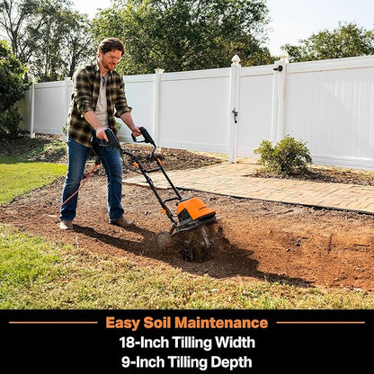 LawnMaster TE1318W1 Corded Electric Tiller 13.5-Amp 18-Inch Orange