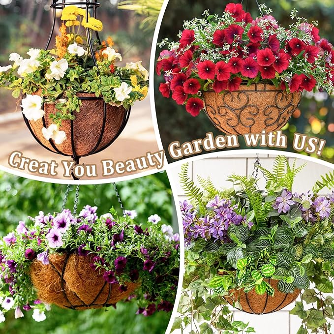 Legigo 3 Pack 10 Inch Hanging Basket Coco Liners Replacement, 100% Natural Round Coconut Coco Fiber Planter Basket Liners for Hanging Basket Flowers/Vegetables