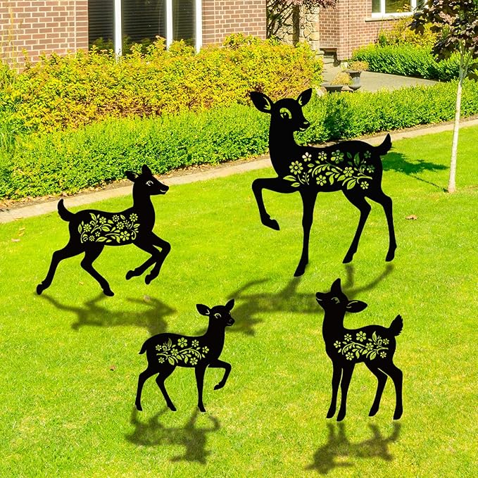 Deer Metal Garden Stakes Yard Decor, 3PCS Deer Black Silhouette Outdoor Garden Decor for Yard Art, Patio, Outside, Lawn Ornaments