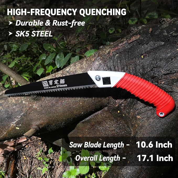 Hand Saws Hamind 10-Inch Pruning Saws | Tree Saw Designed for Single-Hand Use | SK5 Steel Curved Blade Hand Saw | Cuts Branches up to 7" in Diameter