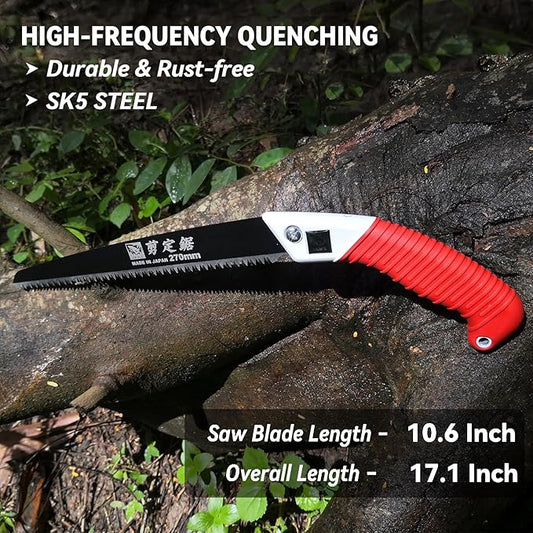 Hand Saws Hamind 10-Inch Pruning Saws | Tree Saw Designed for Single-Hand Use | SK5 Steel Curved Blade Hand Saw | Cuts Branches up to 7" in Diameter