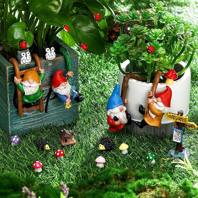 Jetec Gnomes Fairy Resin Statues Miniature Garden Accessories Mini Dwarf Figurine Fairy Miniature Ornament DIY Kit Micro Landscape Ornaments for Outdoor Indoor Patio Yard Lawn Garden ﻿ (Climb Gnomes)