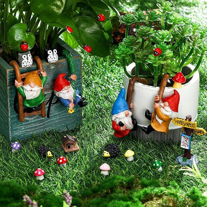 Jetec Gnomes Fairy Resin Statues Miniature Garden Accessories Mini Dwarf Figurine Fairy Miniature Ornament DIY Kit Micro Landscape Ornaments for Outdoor Indoor Patio Yard Lawn Garden ﻿ (Climb Gnomes)