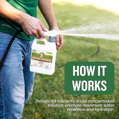 Turf Titan Drought Defender Hose End - Shields Heat and Nutrient Rich Plant Food - Ideal Summer Soil Liquid Fertilizer Promoting Healthy Green, Water-Conserving Turf Grass - Covers up to 8,000 Sq Ft