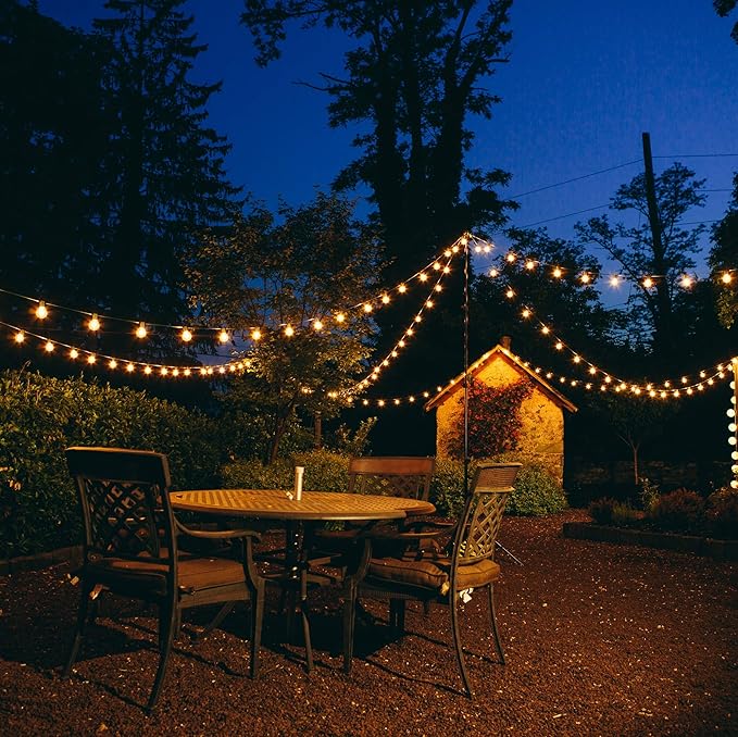 Hometown Evolution, Inc. Outdoor Globe String Lights (100 Foot, G50 Clear - Black Wire - 2 Inch 7-Watt Bulbs +5 Free Spares)