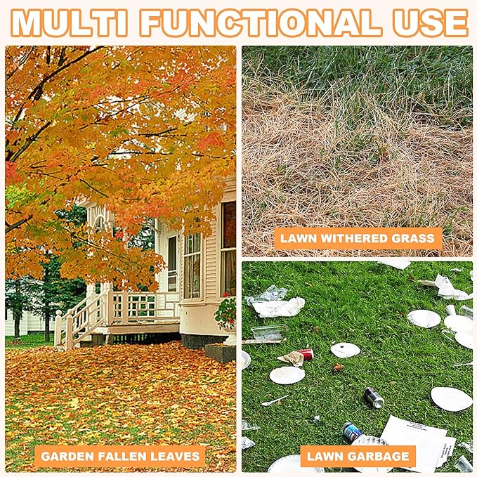 Leaf Rake16.5 Wide Adjustable Handle Leaf Rake - Plastic Head, Lightweight, Soft & Lawn-Friendly - Ideal for Women & Kids - Orange