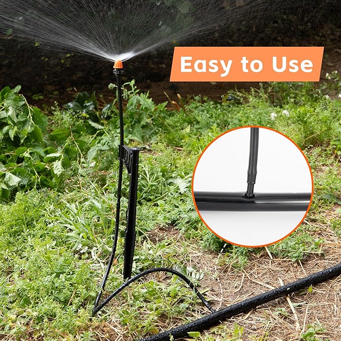 20 Sets 180 Degree Irrigation Sprinkler Heads with Stake Drip Micro Spray Emitters with 1/4" Irrigation Tubing on Riser Stake Micro Spray Sprinkler Stake Assembly for Garden Watering System