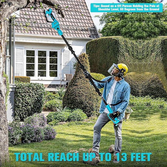 Cordless Pole Pruning Shears Compatible with Makita 18V Battery: 1.5-2 Inch Cutting Diameter Electric Pruning Shears with 2 x 2.0Ah Rechargeable Batteries - 13ft Reach Pole Pruner