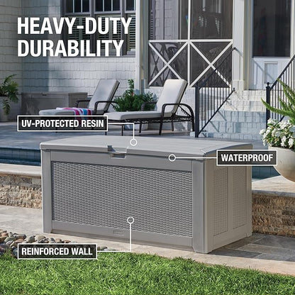 Rubbermaid Extra Large Resin Outdoor Storage Deck Box (134 Gal), Weather Resistant, Gray, Deck Organization for Home/Backyard/Pool Chemicals/Toys/Garden Tools/Porch/Patio Cushions