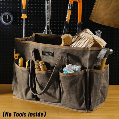 16OZ Waxed Canvas Tool Tote Bag for Garden Tools Wrench Set & Screwdrivers | 11-Pocket Garden Tool Bag with Portable Handles, Multi-Purpose Tool Storage Organizer (14"L x 5.5"W x 10.5"H) – Grey