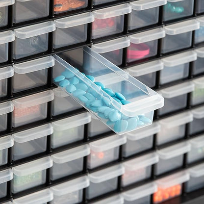 IRIS USA Bead Organizer Drawers, 64-Drawer, Screw Tool Electronics Hardware Nuts and Bolts Plastic Garage Storage Cabinet Bin, Stackable Craft Supply Building Bricks Sorter Teacher Tool Box, Black