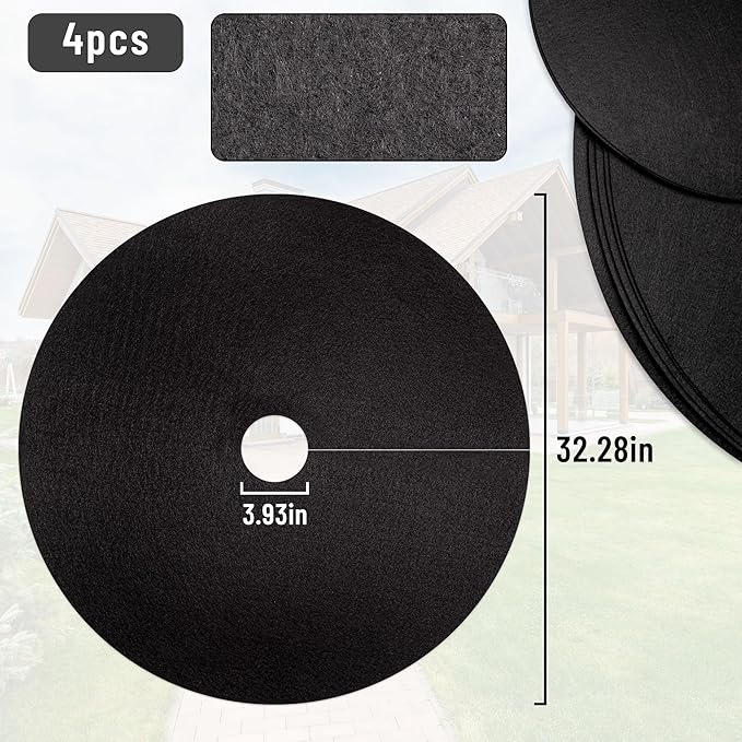32.5 Inch Non-Woven Tree Mulch Ring,Reusable Tree Weed Barrier Mat,Degradable Tree Mulch Used to inhibit Weed Growth and Landscape Weed Control Plant Root Protection (4 Pack)