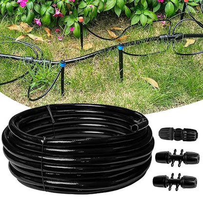 50 FT 1/2 Inch Drip Irrigation Tubing Main Drip Line Hose Tube for Garden Watering Landscape Irrigation System (Includes 2 Pack 6-Way Connector and 1/2" Straight Connector)