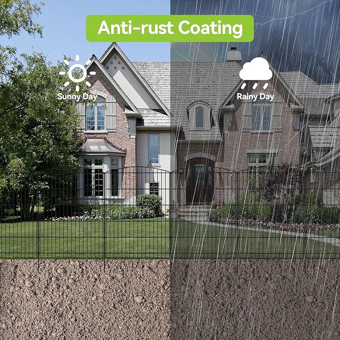 INJOPEXI Decorative Garden Fence 12 Panels 23.6ft (L)×36in (H) Garden Fences with 12 Panels Rustproof Wire No Dig Rabbit Animal Barrier Fencing Rabbit Dog Fence for Yard Patio Outdoor - Without Gate