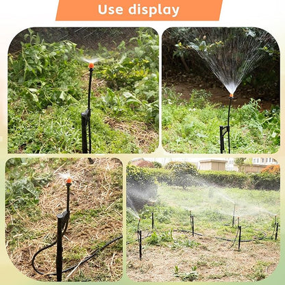 20 Sets 180 Degree Irrigation Sprinkler Heads with Stake Drip Micro Spray Emitters with 1/4" Irrigation Tubing on Riser Stake Micro Spray Sprinkler Stake Assembly for Garden Watering System