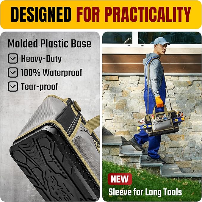 The Ryker 16-inch Large Tool Bag Heavy Duty Tool Bag Organizer for Men/Women 28pockets Portable Utility Bags for Tools - Toolbag Organizers Electrician Tools Bags for men Heavy Duty