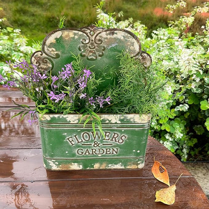 CVHOMEDECO. Farmhouse Metal Wall Planter Rustic Galvanized Flower Holder Wall Mount Flower pots for Indoor, Outdoor and Wall Decor, Set of 2 (Green)
