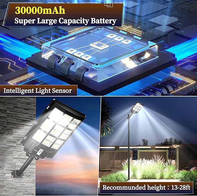 Ofuray Of-3600W Solar Street Lights Outdoor,218000LM Solar Security Flood Lights Parking Lot Lights Commercial Dusk to Dawn, 6500k Waterproof Led with Remote Control Motion for Street,Court,Barn