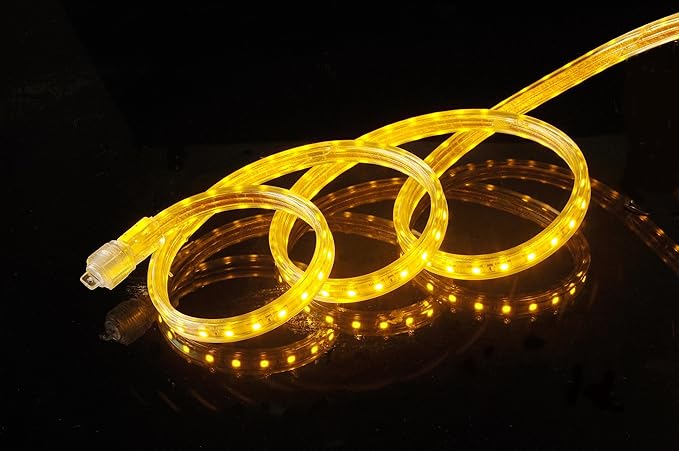 CBConcept UL Listed, 30 Feet, Super Bright 8100 Lumen, Yellow, Dimmable, 110-120V AC Flexible Flat LED Strip Rope Light, Commercial Grade, Indoor Outdoor use, Ready to plug n shine