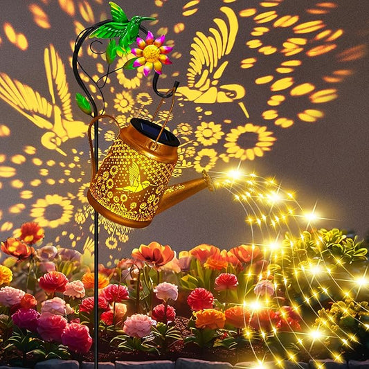 Christmas Gifts Hummingbird Solar Lanterns Garden Decor, Outdoor Waterproof Watering Can with Shepherd Hook, Solar Garden Decor for Yard Outdoor Landscape Pathway, Gifts for Women Mom Grandma Birthday