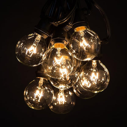 Hometown Evolution, Inc. 25 Foot C9 Commercial Exterior Globe String Lights with 20 G50 2 Inch Clear Bulbs (Black Wire) for Weatherproof Heavy Duty Vintage Outside Lighting