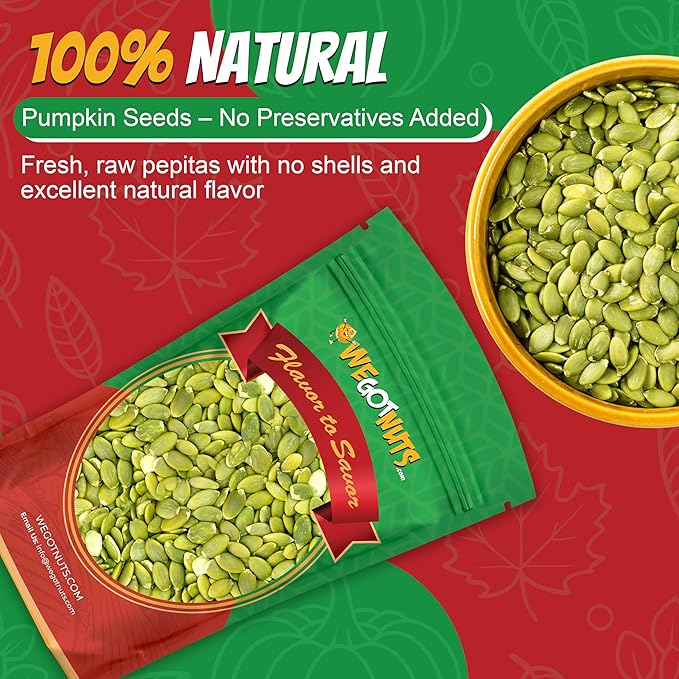 We Got Nuts Pumpkin Seeds Healthy Snacks 4 Lbs (64oz) Bag | Raw Pepitas No Preservatives Added, Non-GMO, 100% Natural With No Shell | For Baking, Salad Toppings, Cereal, Roasting | Low Calorie Nuts,