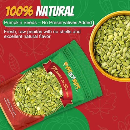 We Got Nuts Pumpkin Seeds Healthy Snacks 5Lbs (80oz) Bag | Raw Pepitas No Preservatives Added, 100% Natural With No Shell | For Baking, Salad Toppings, Cereal, Roasting | Low Calorie Nuts,