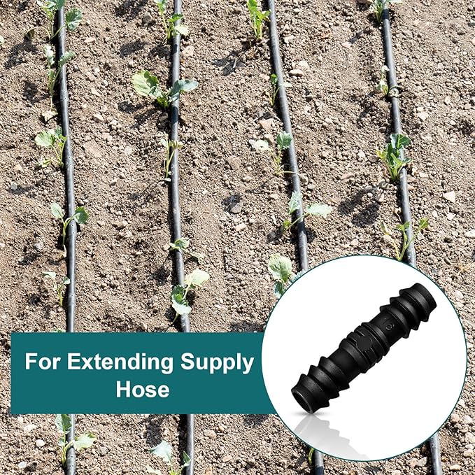 Maitys 8 Pieces 1/2 Inch Drip Irrigation Fittings Parts Soaker Hose Repair Kit Inline Barb Drip Irrigation Hose Connectors Plastic Tubing End Stop for Garden Lawn Sprinkler Systems(Joiner)