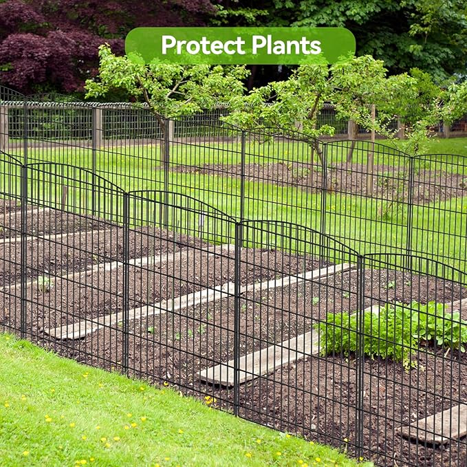 INJOPEXI Decorative Garden Fence 12 Panels 23.6ft (L)×36in (H) Garden Fences with 12 Panels Rustproof Wire No Dig Rabbit Animal Barrier Fencing Rabbit Dog Fence for Yard Patio Outdoor - Without Gate