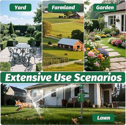 Motion Activated Sprinkler Deer Repellent Devices with Flashing Light, Solar Powerd Cat Repellent Outdoor with Motion Sensor - Keep Rabbits Shunks Dog Raccoons Birds Away from Lawn and Garden