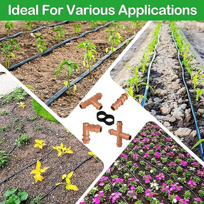 1/2 Inch Drip Tubing Irrigation Fittings Kit - 25 Pieces Set 1/2'' Drip Line Barbed Connectors- 6 Tees 6 Couplings 6 Elbows 4 Ends 3 Crosses for Garden Potted Plants Irrigation System